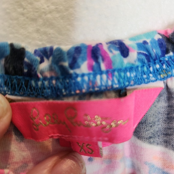 Lilly Pulitzer Pink Blue Floral Turtle Tiered Cotton Mini Sun Dress XS - Picture 4 of 8